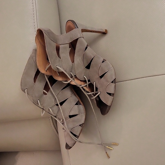 Joie Shoes - Joie Heel Grey suede lace-up gold tone